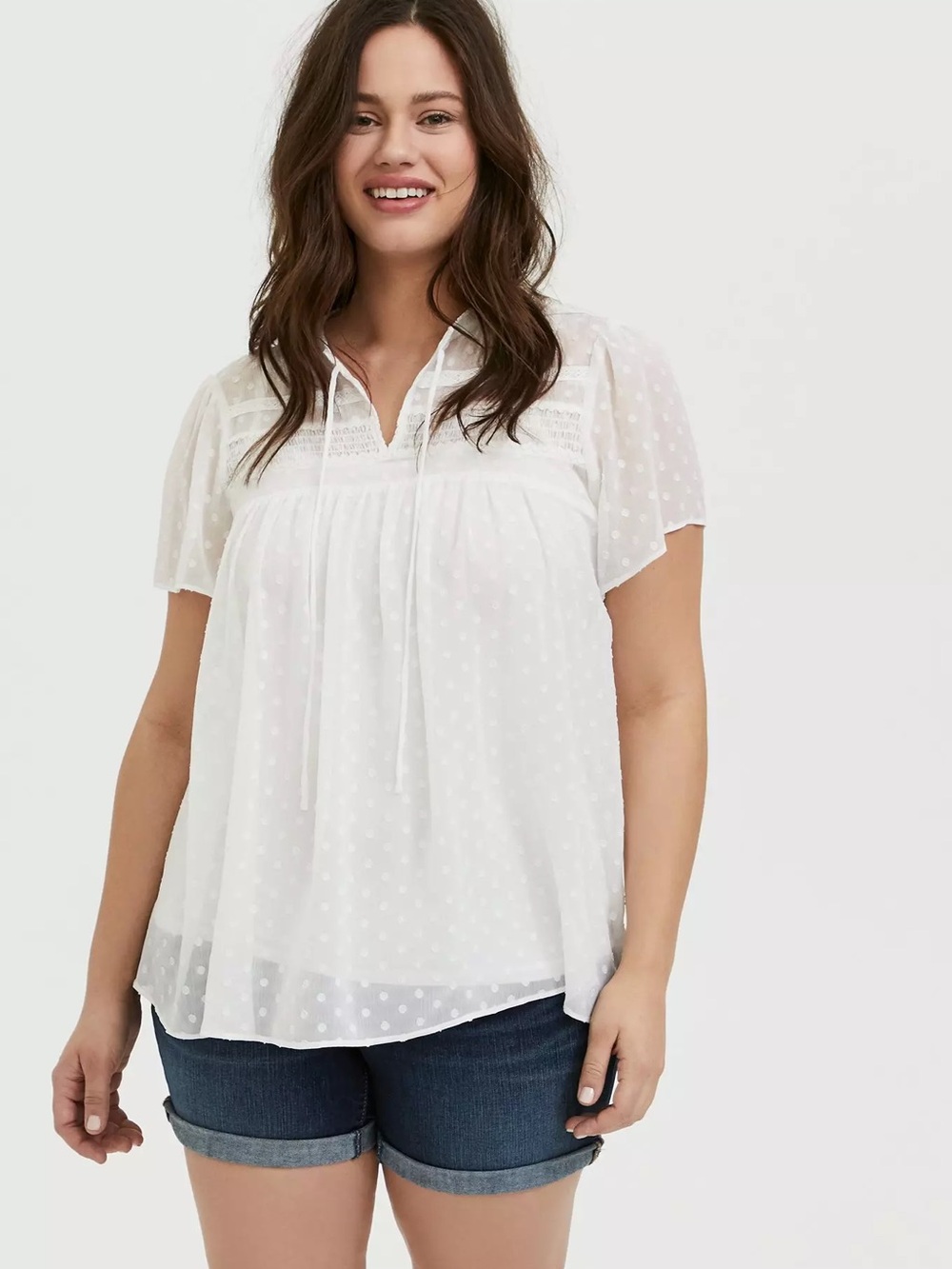 NWT Torrid White Swiss Dot Peasant Blouse | Sz 1 (14-16)